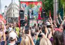 An RMT rally outside London King's Cross station in June 2022