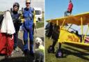 Mick Bennett of Littleport during a previously skydive for Guide Dogs with his guide dog Usher. He has also wing walked before.