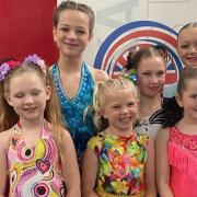 Ely Roller Skating Club Tots to Espoir level skaters. Back L-R Belle, Eloise, Mallory Front L-R Addison, Evie, Charlotte.