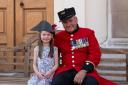 Lillian decorated a miniature tricorne hat as she met the Chelsea Pensioners