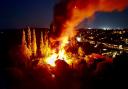 Dramatic images captured a fire ripping through a building in Walsoken, believed to be arson.