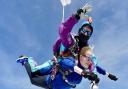 Head teacher Bridget Harrison shows she has nerves of steel after completing a remarkable sky dive to raise money for Rackham primary school, Witchford.