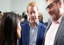 Home Secretary Priti Patel with former metro mayor James Palmer (right) and MP Paul Bristow in Peterborough.