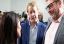 Home Secretary Priti Patel with former metro mayor James Palmer (right) and MP Paul Bristow in Peterborough.