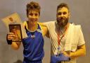 Terry Mills of Haddenham and Ely ABC with coach Jack Frasier after winning at the Amateur Boxing Alliance National Schools Championships.