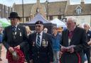 Korean War wreath layers Donald Collen; Ely mayor Chris Phillips and RBL president Ian Lindsay.