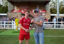 Man of the Match Tom Stoker with sponsor Kevin Chivers.