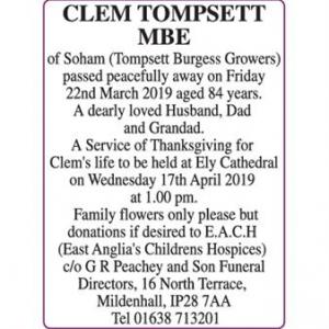 CLEM TOMPSETT MBE