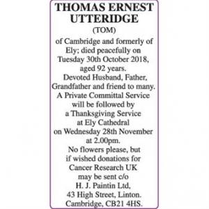 THOMAS ERNEST UTTERIDGE (TOM)