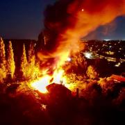 Dramatic images captured a fire ripping through a building in Walsoken, believed to be arson.