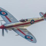 Supermarine Spitfire Mk.XIVe RN201 flying at the Duxford Battle of Britain Air Show 2022.