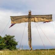 Angel of the Fens erected for the Jubilee weekend on a hill in Cambridgeshire, Haddenham,