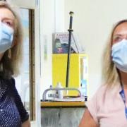 MP Liz Truss looking upwards at the roof of the QEH which is currently being held up by almost 200 props. The hospital was not included in a list of hospital rebuilds announced by the government in October.