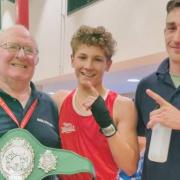 From left to right: Mike Sawyer, trainer at Haddenham and Ely ABC, Terry Mills and coach Aidan.