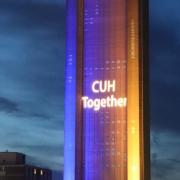 Cambridge University Hospitals NHS Foundation Trust first lit its chimney in the colours of blue and yellow on March 9.