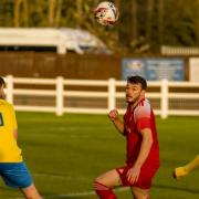 Ryan Gibbs (centre) scored for Ely City in their 2-2 draw at Long Melford in the Eastern Counties Premier Division.