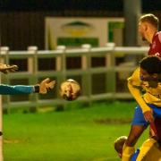 Action between Ely City and Norwich United.