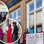 Members of Ely XR gathered outside Barclays bank in the city centre on Saturday, October 30.