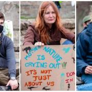 Members of the Ely Extinction Rebellion group gathered near the city's cathedral to protest in its bid to immediately halt new fossil fuel exploration and financing.