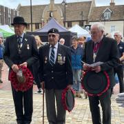 Korean War wreath layers Donald Collen; Ely mayor Chris Phillips and RBL president Ian Lindsay.