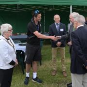 Viv Doji (president of Rotary Club of Ely), Jason Coe (assistant principal of Ely College), Rupert Wilson (Ouse Washes team lead, Environment Agency), HRH, Derek Pickersgill (co-founder and president, IoERC)