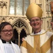 Sarah Newns is pictured with Bishop Dagmar Winter on Saturday.