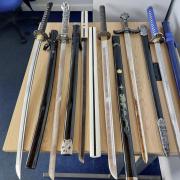 These swords were handed in to police in East Cambridgeshire following a talk about knife amnesty bins.