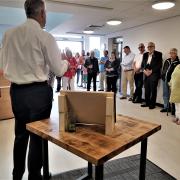 Steve Barclay MP talks to Littleport town councillors on the day of the leisure centre's opening in 2018