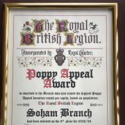 Soham received a third place Poppy Appeal Award for donations in 2023/24