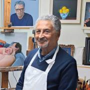 Photo shows John 'Harry' Thurley in his Ely-based workshop surrounded by examples of his work