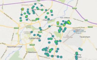 Cambridge council homes damp and mould hotspots map created by Cambridge City Council.