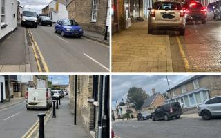 Vehicles parked illegally around Soham, in Cambridgeshire.