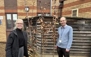 Elizabeth Henerson, Head Teacher at St Andrew’s Primary School in Soham is pictured collecting her tree from Richard Kay, Strategic Planning Manager at the council.