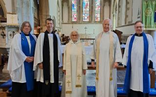 Jill Stimpson and other clergy at the celebration of her being appointed as Associate Priest for Haddenham, Wilburton, Witchford and Wentworth