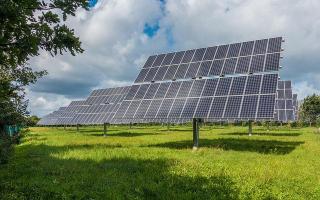 Stock image of a solar farm.