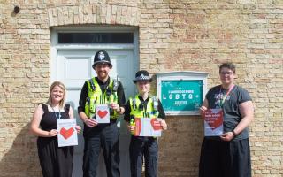 Pip Gardner from The Kite Trust (R) is pictured with Harriet from East Cambs CSP and representatives of East Cambs Police